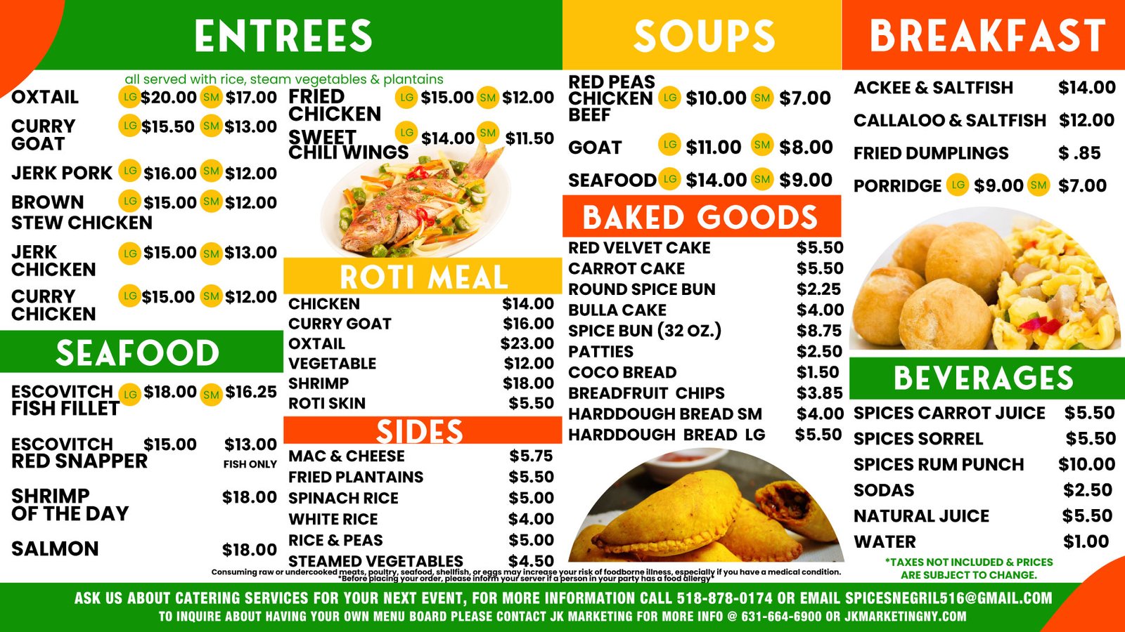 Jamaican Food Menu